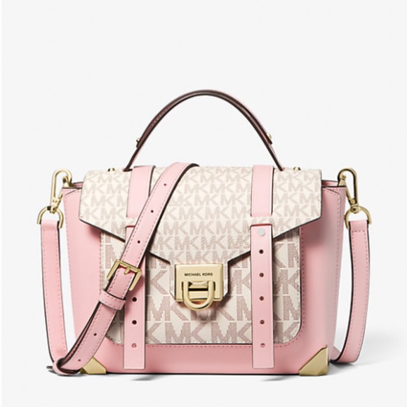 Michael Kors Manhattan Medium Leather Logo Satchel (Powder Blush Multi) NWT - Picture 1 of 10
